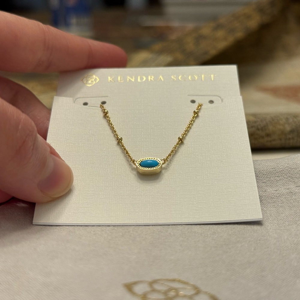 Kendra Scott Mini Elisa Gold Satellite Short Pendant Necklace in Turquoise - Picture 6 of 7